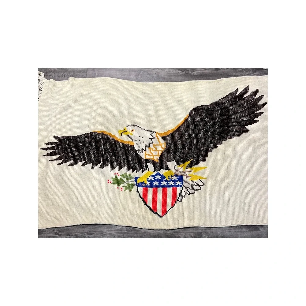 Vintage Handmade Crochet American Eagle Patriotic Shield Afghan Throw Blanket